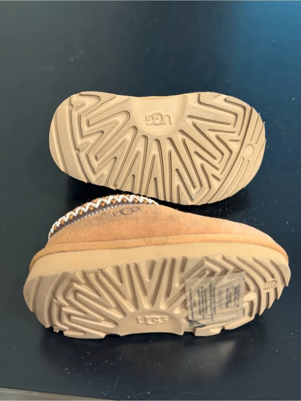 UGG Kids Chestnut Suede Slip-On Moccasins with Woven Trim